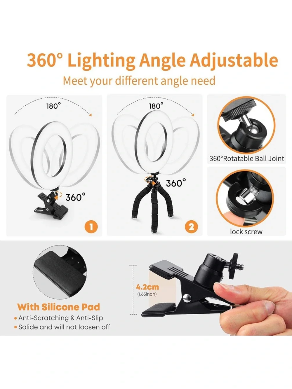 LED Ring Light Tripod Clip USB Selfie TikTok Makeup Video Photography 6.3”